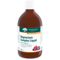 Genestra magnesium complex liquid supplement bottle, brown liquid, 450 mL