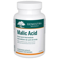 Genestra Malic Acid supplement bottle with green label and white cap