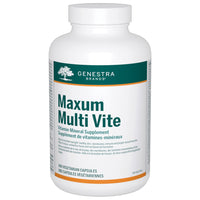 Genestra Maxum Multi Vite vitamin-mineral supplement bottle, 180 vegetarian capsules