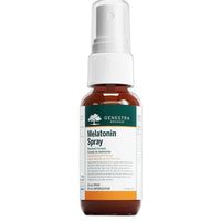 Melatonin spray bottle with white spray pump and amber glass, front label