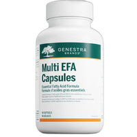 Genestra Multi EFA capsules supplement bottle, white with green label and orange strip