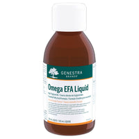 Omega EFA liquid bottle with white cap, amber liquid, orange flavor label