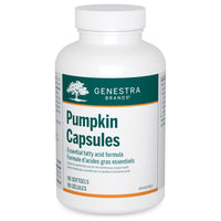 Genestra Pumpkin Capsules softgel supplement bottle, white label and orange trim