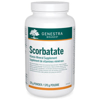 Genestra Scorbatate vitamin-mineral supplement bottle with orange label, 170 g powder