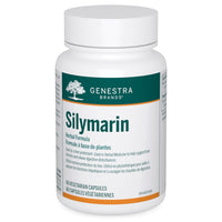 Silymarin herbal supplement bottle with white cap, 60 vegetarian capsules label