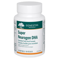 Genestra Super Neurogen DHA softgel bottle with white label and green tree logo