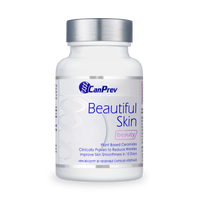 CanPrev Beautiful Skin veggie capsules bottle with silver cap and cream label