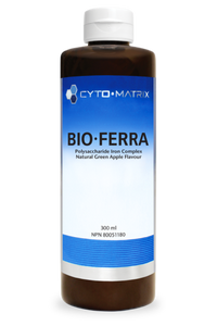 Liquid iron supplement bottle, CYTO-MATRIX Bio-Ferra, green apple, 300 ml