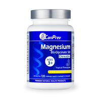 CanPrev Magnesium Bis-Glycinate chewable supplement bottle, blue label, white cap