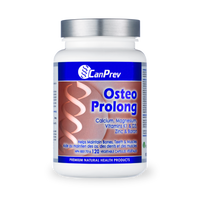 Osteo Prolong dietary supplement bottle with blue and orange label