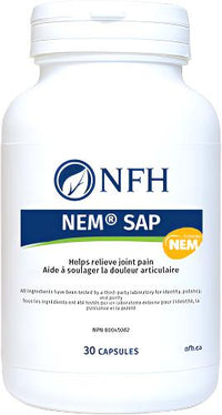White supplement bottle labeled NFH NEM® SAP, 30 capsules