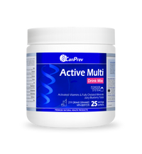 White powder drink mix tub with blue label and berry flavor branding