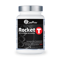 CanPrev Rocket T testosterone recharge veggie cap bottle, white cap and black label.
