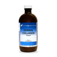 Dermal collagen peptides liquid bottle, brown glass with white cap, 450 ml label