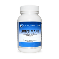 Cyto-Matrix Lion's Mane supplement bottle with blue label and white cap, 60 veggie caps