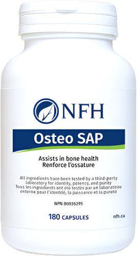 NFH Osteo SAP bone health supplement bottle, 180 capsules.