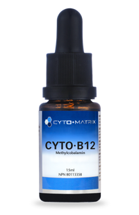 Cyto-Matrix Cyto-B12 drops bottle, 15 ml, label with CYTO-B12 and methylcobalamin