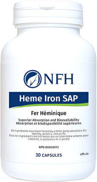 Supplement bottle with NFH Heme Iron SAP label, 30 capsules