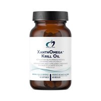 Krill oil softgels bottle with XanthOmega label and 60-count