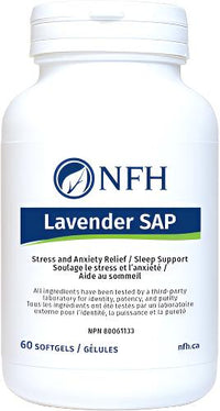 Lavender SAP softgel supplement bottle with NFH logo and 60 softgels label