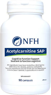 NFH Acetylcarnitine SAP supplement bottle, 90 capsules label