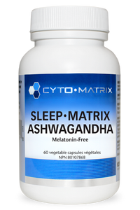 Cyto-Matrix Sleep-Matrix ashwagandha veggie capsule bottle, white with blue label