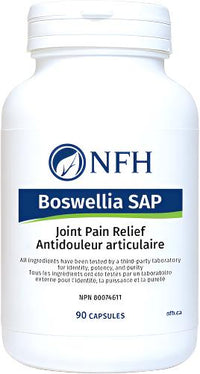 NFH Boswellia SAP joint pain relief capsule bottle, 90 capsules, white with blue label