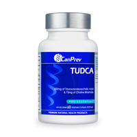 CanPrev TUDCA 60 veggie supplement bottle with blue label and white cap