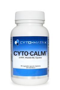 Cyto-Matrix Cyto-Calm veggie supplement bottle, white cap and blue label