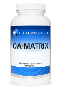 Veggie capsule supplement bottle, white with blue label text and CYTO-MATRIX logo