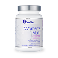 Women's multi veggie capsule supplement bottle with silver cap and blue label
