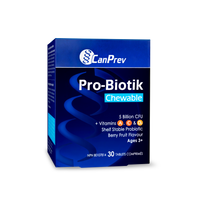 CanPrev Pro-Biotik chewable tablets box, blue, 30 count