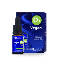 Vegan Vitamin D3 1000IU drops bottle with glass dropper and cardboard box