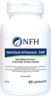 NFH Hericium Erinaceus SAP supplement bottle, 60 capsules, Hot-Water Extract label