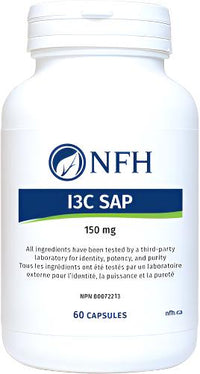 NFH I3C SAP supplement bottle, white label with 150 mg and 60 capsules