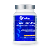 Curcumin-Pro supplement bottle with silver cap, blue-and-white label, 60 veggie caps