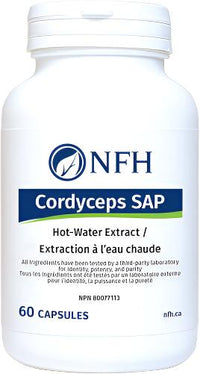 White NFH Cordyceps SAP supplement bottle, Hot-Water Extract, 60 capsules