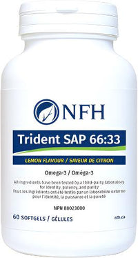 White NFH Trident SAP 66:33 softgel bottle, Lemon flavor, 60 softgels