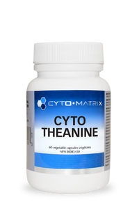 Cyto-Matrix Cyto Theanine bottle with white cap and blue label, 60 veggie capsules