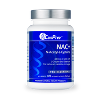 CanPrev NAC+ supplement bottle with white cap and blue label for N-Acetyl-L-Cysteine