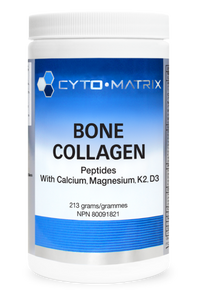 Bone collagen peptides powder tub, white bottle with CYTO-MATRIX blue label, 213 g