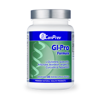 Veggie capsules supplement bottle, GI-Pro Formula label in blue and green
