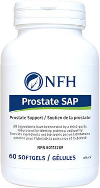 Prostate support supplement bottle with NFH logo and blue label, 60 softgels