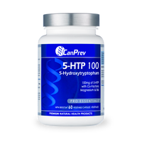 CanPrev supplement bottle: 5-HTP 100 with B6 & magnesium, vegetarian capsules