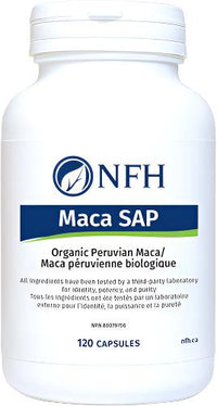 NFH Maca SAP supplement capsules bottle, 120 count, white label