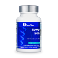 CanPrev Heme Iron veggie capsules bottle with blue label