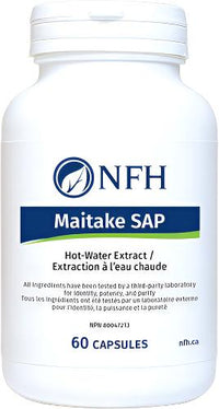 NFH Maitake SAP dietary supplement bottle, white with blue label, 60 capsules