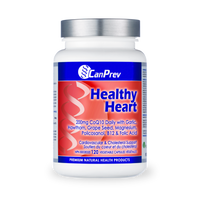 CanPrev Healthy Heart veggie capsule supplement bottle with blue and red label