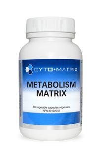 Cyto-Matrix metabolism supplement bottle, white with blue label, 60 veggie caps