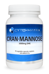 Cyto-Matrix Cran-Mannose veggie cap supplement bottle, white cap and blue label